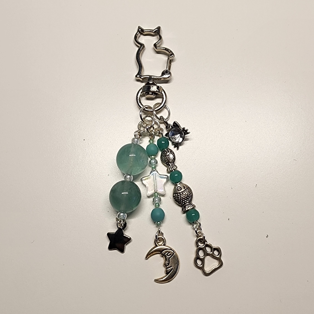 Silver and Green Charm Keychain